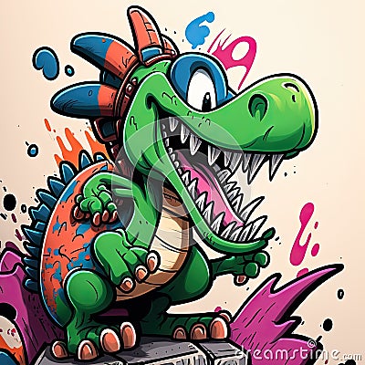 goofy dinosaur cartoon character graffiti style marker draw Stock Photo