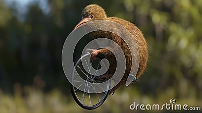 A goofylooking kiwi on a unicycle representing the kingdoms tradition of using unconventional ods to transport their Stock Photo