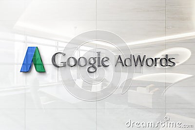 Google adwords on glossy office wall realistic texture Editorial Stock Photo