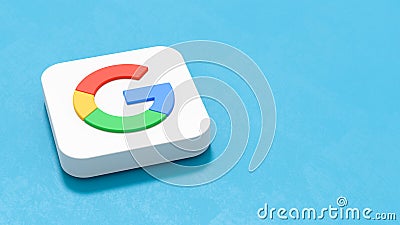 Google App Icon on Blue Background with Copy Space Editorial Stock Photo