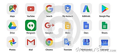 Google applications symbols. Official logotypes of Google Apps. Kyiv, Ukraine - May 24, 2020 Vector Illustration