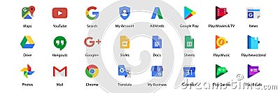 Google applications symbols. Official logotypes of Google Apps. Kyiv, Ukraine - July 21, 2020 Vector Illustration