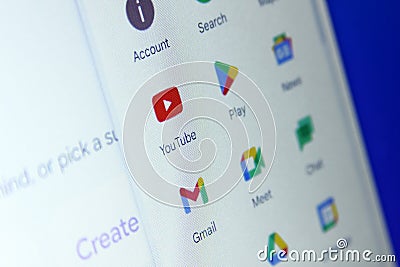 google apps like youtube, gmail logos Editorial Stock Photo