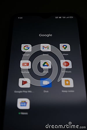 Google apps in phone Editorial Stock Photo