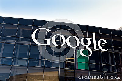 Google Corporate Headquarters and Logo Editorial Stock Photo