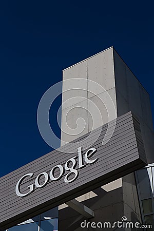 Google Corporate Headquarters and Logo Editorial Stock Photo