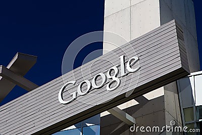 Google Corporate Headquarters and Logo Editorial Stock Photo