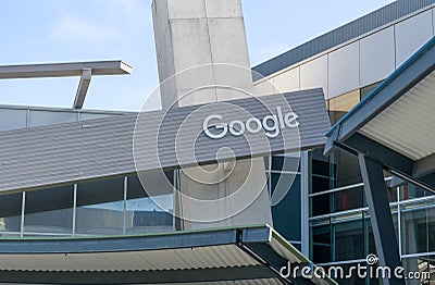 Google Corporate Headquarters and Logo Editorial Stock Photo