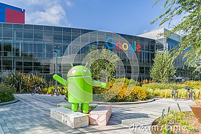 Google Corporate Headquarters and Logo Editorial Stock Photo