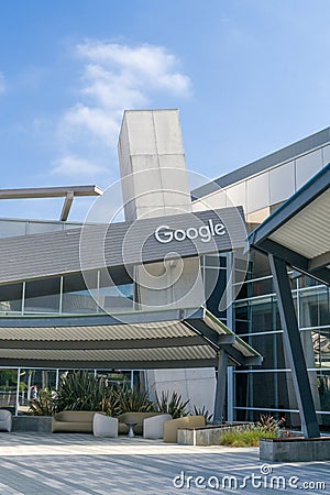 Google Corporate Headquarters and Logo Editorial Stock Photo