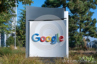 Google Corporate Headquarters and Logo Editorial Stock Photo