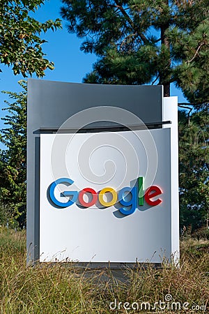 Google Corporate Headquarters and Logo Editorial Stock Photo