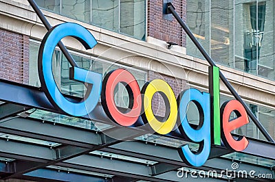 Google Corporate Office building in Fulton Market. Main street in Chicago. Illinois business Editorial Stock Photo