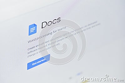 Google docs official web page on computer monitor Editorial Stock Photo