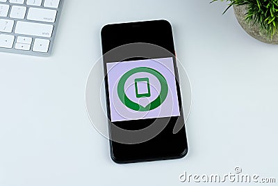 Google Find My Device app logo on a smartphone screen. Editorial Stock Photo