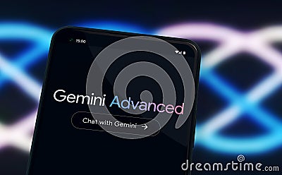 Google Gemini Advanced AI artificial intelligence large language model for agentic era Editorial Stock Photo