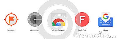 Google LLC. Apps from Google. Official logotypes of Google Apps. Google Expeditions, Google Authenticator, Google Chrome Vector Illustration