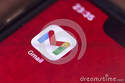 Google mail or gmail mobile application on smartphone screen Editorial Stock Photo