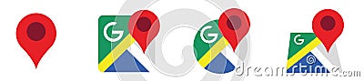 Google Maps icon set, Map pin markers, Location icon symbol, Cartoon Illustration