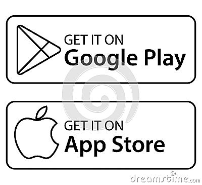 Google play app store outline icons. Download from google pay. Editorial Stock Photo
