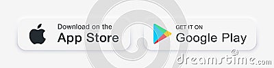 Google Play Store and Apple App Store buttons with realistic shadows. Neomorphism design. Vector illustration for your design EPS Vector Illustration