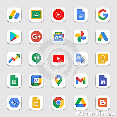 Google products and programs logo on a white background. Google icons collections Vector Illustration