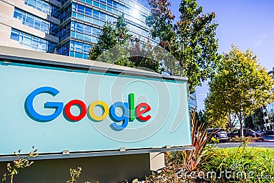 Google sign in front of one of their office buildings Editorial Stock Photo