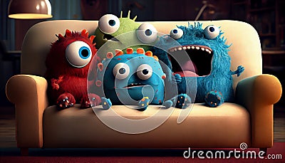 Googly-eyed Monsters Sofa: Super Cute and Still Safe from Coronavirus Stock Photo