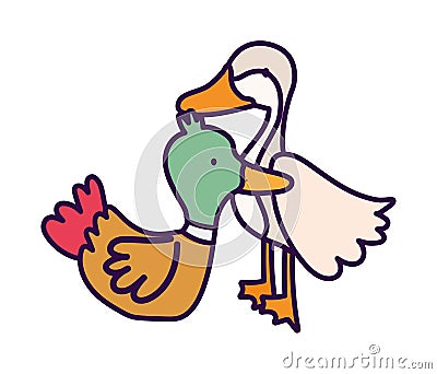 Goose and duck birds farm animal cartoon Vector Illustration
