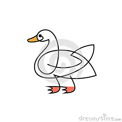 Goose or duck vector flat thin line illustration Vector Illustration