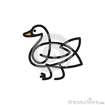 Goose or duck vector flat thin line illustration Vector Illustration