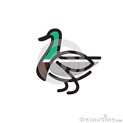 Goose or duck vector flat thin line illustration Vector Illustration