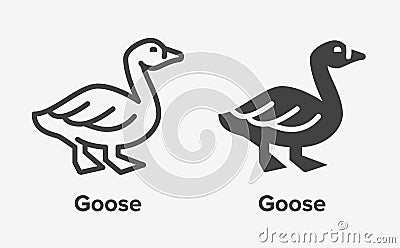 Goose flat line, glyph icon. Bird sign, illustration of duck. Thin linear and silhouette logo for farm store Vector Illustration