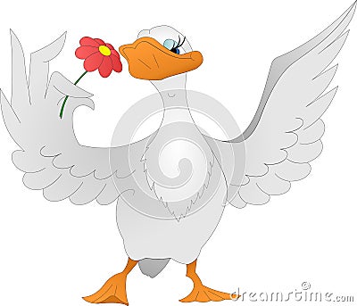 Goose with flower Vector Illustration