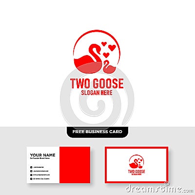 Goose and Love Logo Vector Template, Free Business Card Mockup Vector Illustration