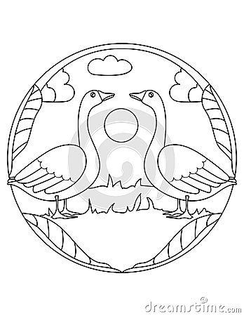 Goose pattern. Illustration of Goose. Mandala with an animal. Geese in a circular frame Vector Illustration