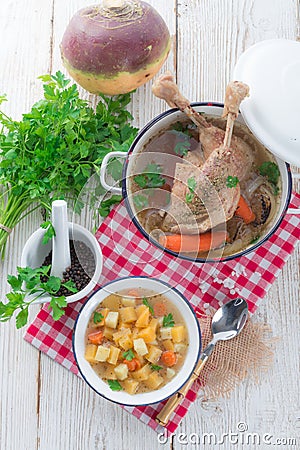 Goose - soup with red wine and thyme Stock Photo