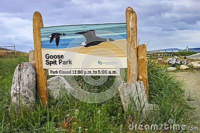 Goose Spit Regional Park Entrance Table Comox Vancouver Island Editorial Stock Photo