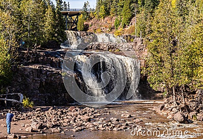 Gooseberry Falls in Tiers Down a Staircase of Rocky Cliffs Editorial Stock Photo