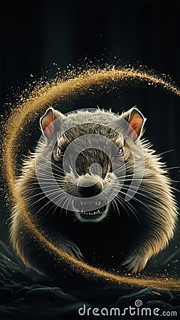 A gopher with a dynamic and abstract style, capturing its fierce expression and piercing eyes Cartoon Illustration