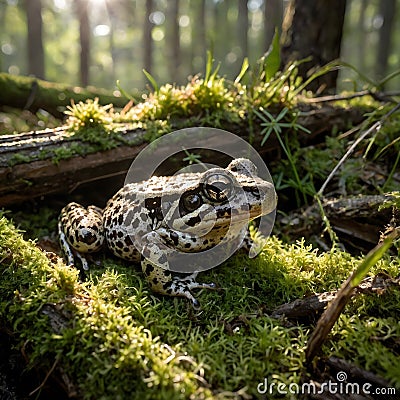 Gopher Frog Hiding Under a Log Cartoon Illustration