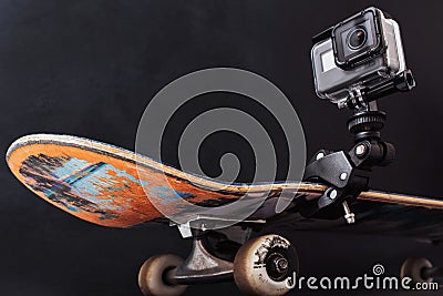 GoPro Hero5 fixed on professional skateboard Editorial Stock Photo