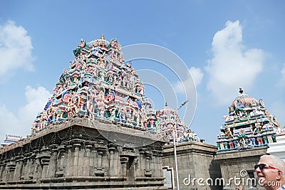 Gopuram sculptures as entrance to Kapaleshwara Editorial Stock Photo