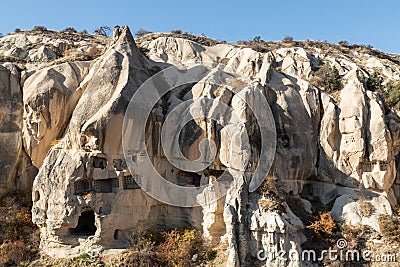 Goreme Open Air Museum caves on stone wall Editorial Stock Photo