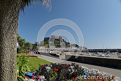 Gorey Castle and harbour, Jersey Editorial Stock Photo