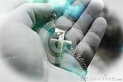 Gorgeous Abstract Jesus Christ Symbol In Hand With The Universe Stock Photo