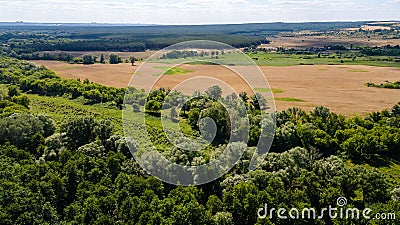Gorgeous aerial landscape panorama. Forests with blue sky Stock Photo