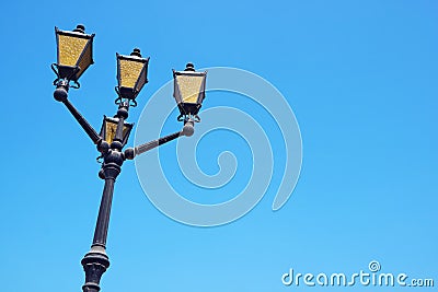 Arabian Style Streetlamp Against Sunny Blue Clear Sky of Manama, Bahrain Stock Photo