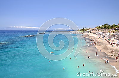 Gorgeous azure sandy Playa del Duque in Costa Adeje on Tenerife Stock Photo