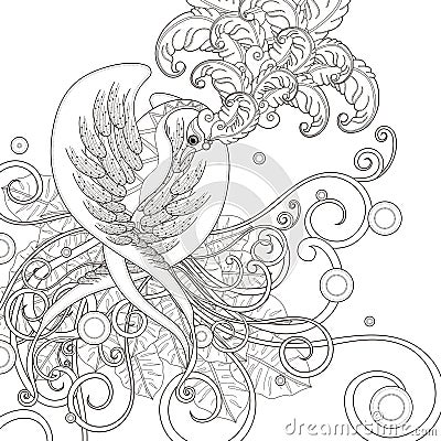 Gorgeous bird coloring page Vector Illustration